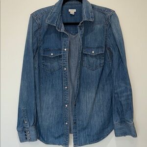 J.Crew Factory Blue Denim Button-Up Shirt Size Medium